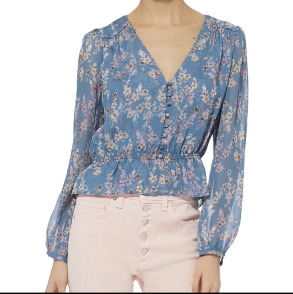 INTERMIX Tops - Intermix blue floral 100% silk blouse